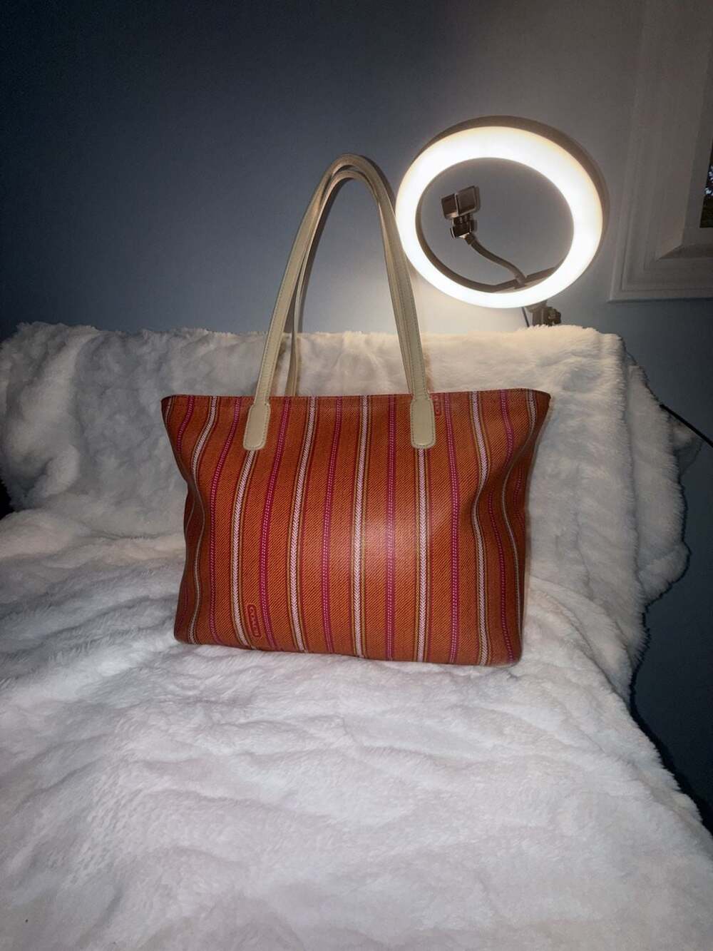 Coach Orange Striped Canvas Tote Bag No. L1293-23108